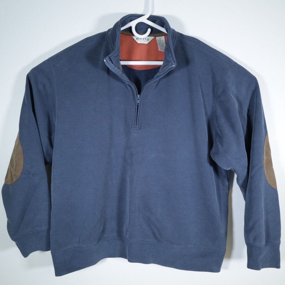 Orvis Mens 1/4 Zip Pullover with Leather Elbow Patches XL Extra Large